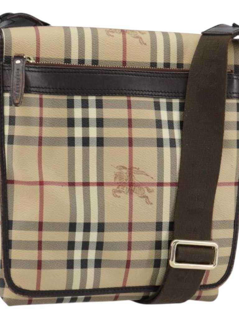 Burberry Nova Check Shoulder Bag Pvc Beige Gold Auth 153196